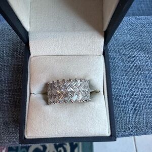 Braided Cubic Zirconia Rhodium Plated Silver Ring